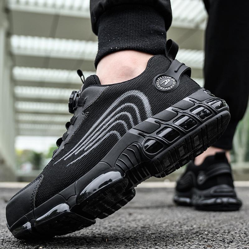 Rotary Buckle Work Boots For Men Safety Steel Toe Shoes Breathable Indestructible Anti-Smash Shoes Puncture-Proof Work Shoes