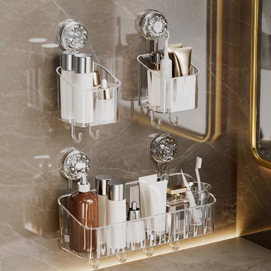 Yousheng No-Drilling Corner Shower Caddy Suction Cup Holder with Hook Strong Load-bearing Easy To Install Removable Basket Storage Shelf