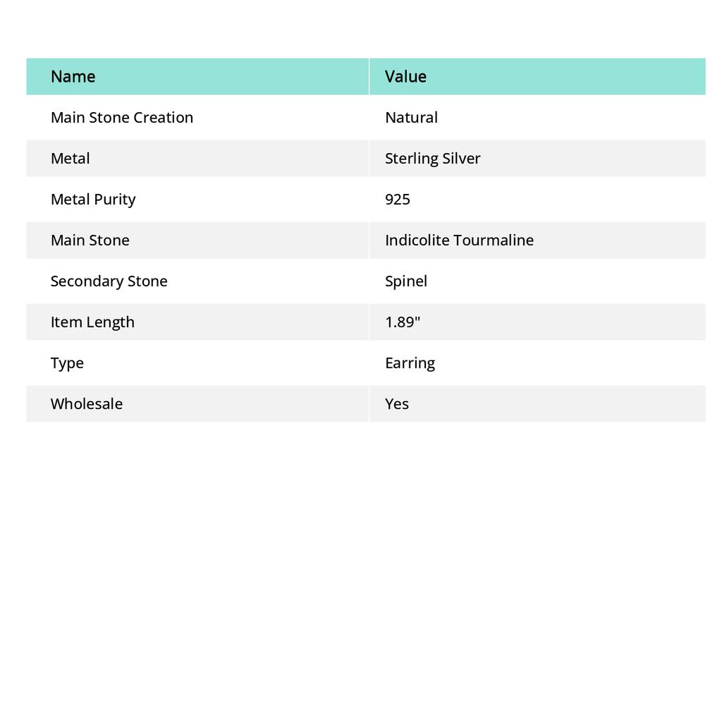 Natural Indicolite Tourmaline, Spinel 925 Sterling Silver Earring 1.89" L0w34