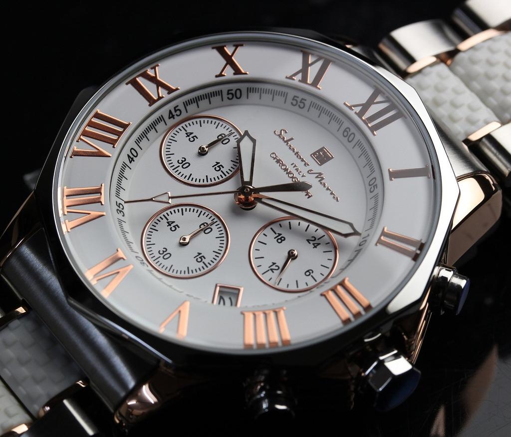 Watch Chronograph Water Resistant To 10 ATM Business Formal Italian Brand Limited Model SM15104 X Pink [Salvatore Mara] Men's (White Gold) [Item]