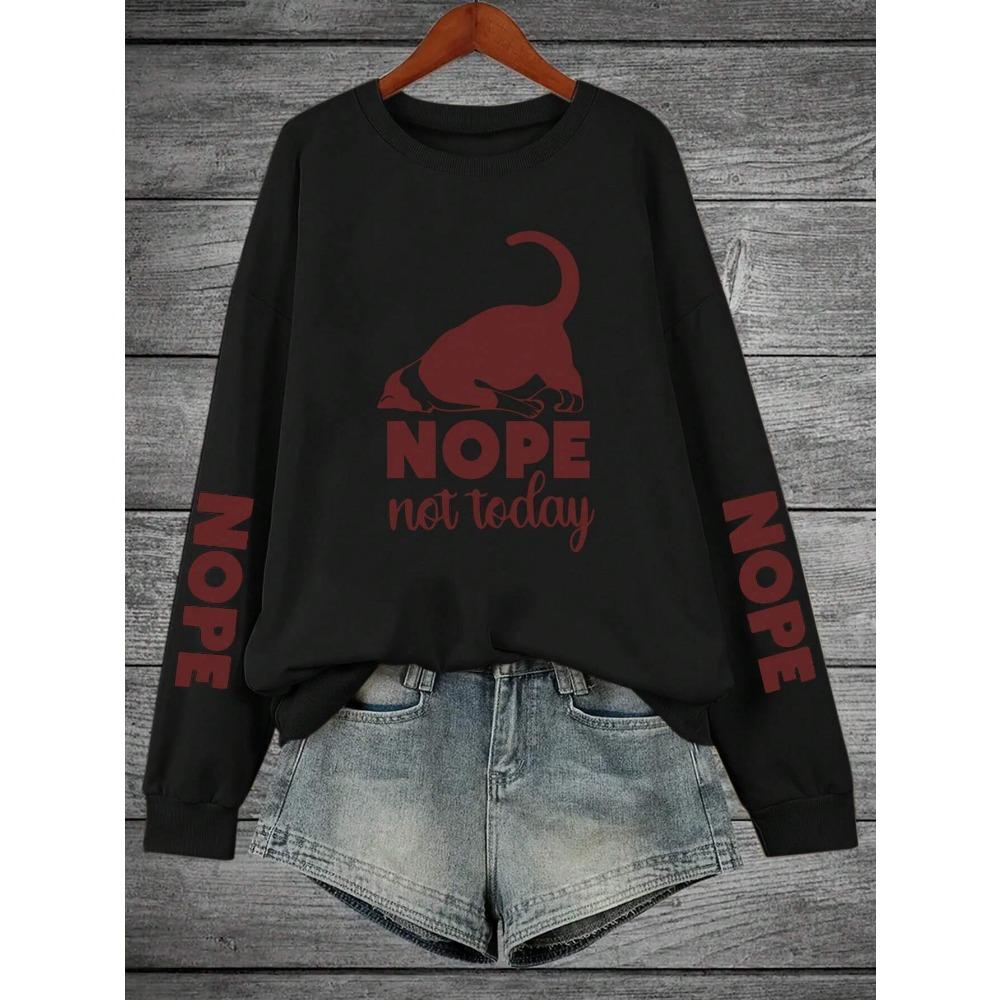 Nope Not Today Cartoon Cat Print Hooded Women Fleece Warm Warm Hoodies Hip Hop Round Neck Hoodie Fashion Casual S-Xxl Tops Woman
