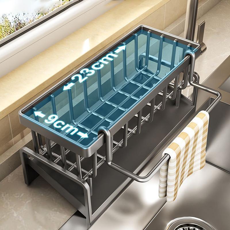 Kitchen Sink Drain Rack Organizer Stainless Steel Self-draining Sink Shelf Soap Sponge Holder Dishcloth Towel Rack Filter Basket
