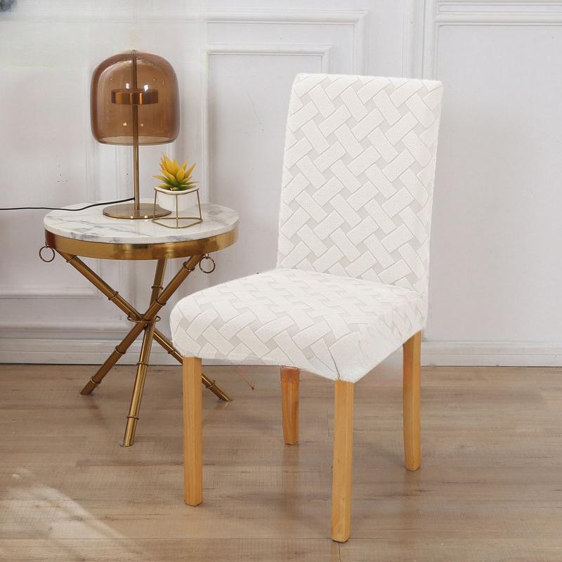1 Pcs Thick Elastic Chair Seat Cover with Cross Jacquard Polyester Chair Cover Suitable for Hotel Banquet Restaurants