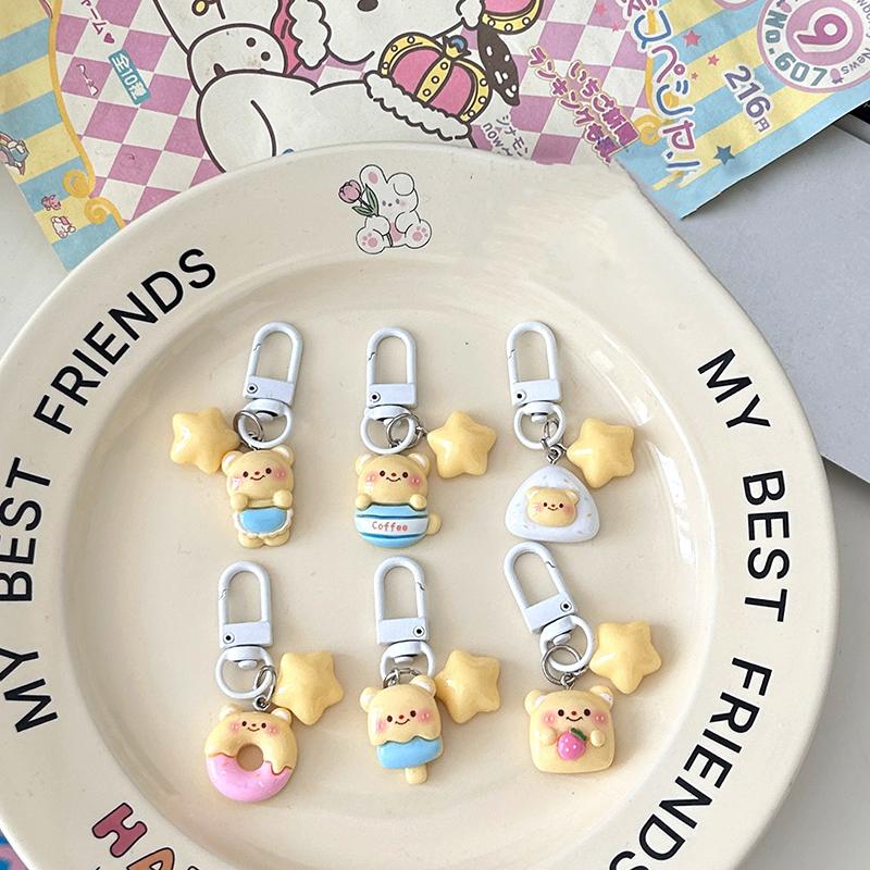 Kawaii Creative Star Bear Keychain Cute Cartoon Car Keychain Pendant School Backpack Decoration Accessories Kids Toy Gifts