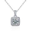 New 1 Carat Real Moissanite Necklace Square Pendant Plated 18K White Gold S925 Sterling Silver Shiny Gemstone Wedding Jewelry