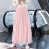 Qooth Elastic Waist 3 Layers Mesh Long Tulle Skirt Spring Autumn Elegant Vintage High Waist Ball Gown Gauze Tutu Skirt QT2001