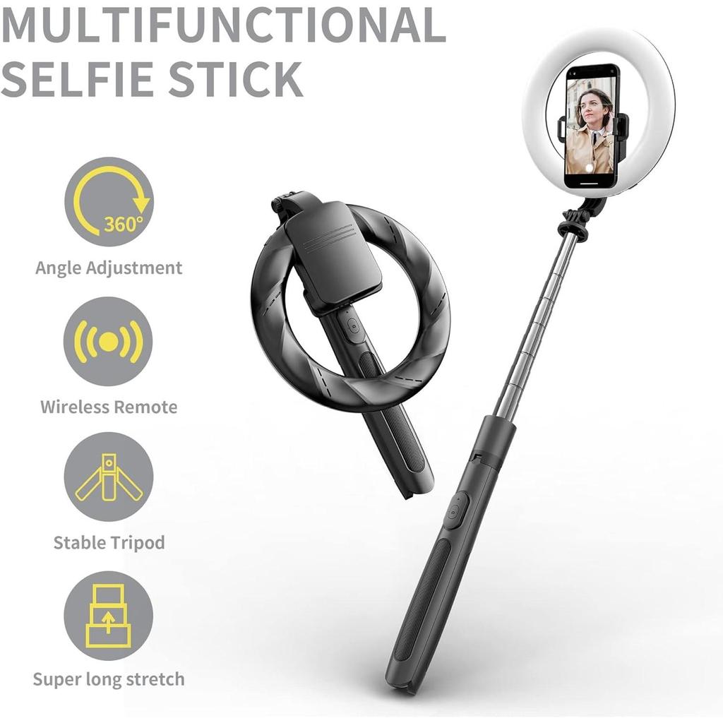 8" Selfie Ring Light with 66" Extendable Tripod Stand & Phone Holder, Portable Unplugged Dimmable LED Ringlight