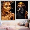 African Woman Art Black And Gold Portrait Canvas Paintings Poster Print Wall Art Picture Home Decor For Living Room Frameless