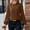 2024 Spring & Autumn Women's Retro Pleated Long-Sleeve Round Neck Shirt - Casual Solid Color Top