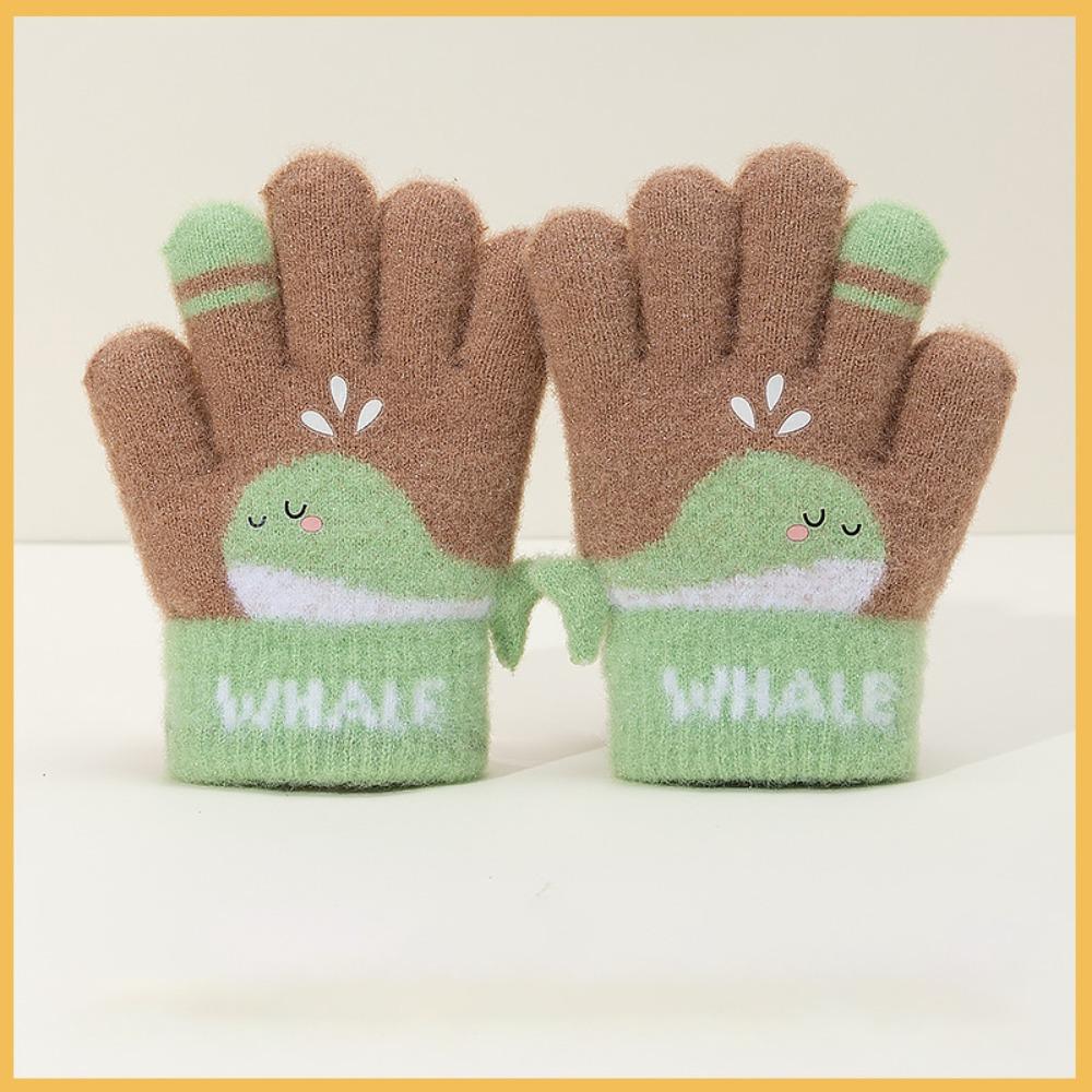 Cute Whale Winter Knitted Gloves Warm Plush Kids Gloves Cartoon Five-finger Gloves  Outdoor
