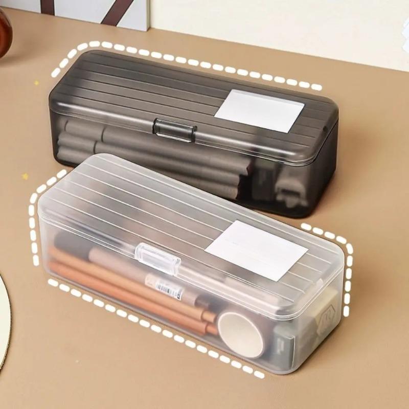 Simple Large Capacity Storage Box Transparent Multi-function Pencil Case Plastic Desktop Organizer Student Stationery Box