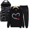 Hot Spring and Autumn Solid Color Printed Hoodie 3 Piece Set Couple Hoodie + Vest + Pants Sportswear