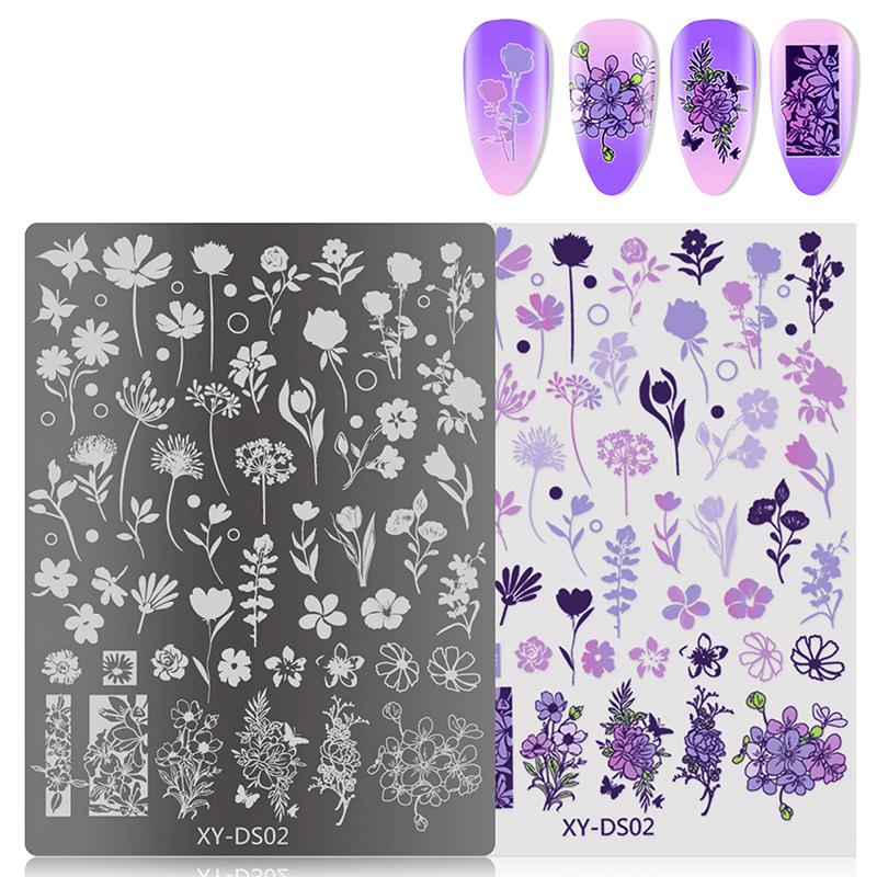 Butterfly Flower Nail Art Stamping Plates Drawing Template Geometric Stripe Line 3D Image Stencil Mold Manicure Template
