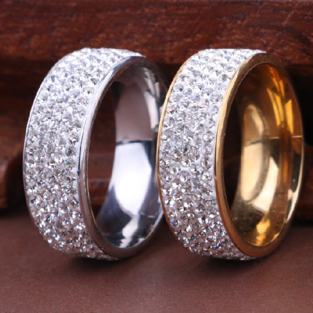 8mm Women/Men Inlaid Unisex Stainless Steel Band Ring Weddig Full Filled Zircon