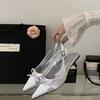French Bow Front Bag Head Rear Empty Sandals Women's Summer 2025 Bow Pointed Stiletto Shoes