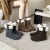2025 New Round Head Leopard Print Low Tube Thin Hairy Martin Fashion Women's Short Boots Versatile Leopard Print Snow Velvet Women