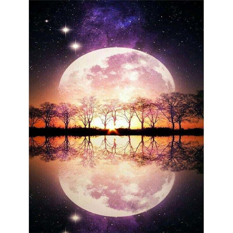 Framrless Diamond Embroidery 5d Set Moon Landscape Diamond Mosaic Painting Adult Picture Of Rhinestones Home Decor