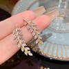 Hollow Out Leaves Earrings for Women Trendy Vintage Crystal Ear Stud Wheat Unique Design Silver Golden Color Girl Jewelry Gift