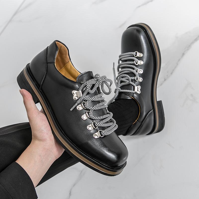 Large Size Leather Shoes Men's New Lace-up Casual Shoes Men's Outdoor Tooling Shoes Foreign Trade Fashion Low-top Derby Shoes