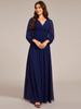 Ever-Pretty Women's See-Through V-Neck Front Twist Pleated Long Sleeve Chiffon Evening Dresses