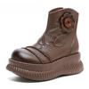 Fashion 2025 New Genuine Leather Platform Wedge Ankle Boots PUNK Women Autumn Flower Moccasins ZIP Spring Motorcycle Fashion Shoes 6CM