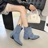 Fashion Denim Ankle Boots For Women Luxury For Women's Shoes PU Leather Women HIgh Heels High Quality Woman Shoes Booties