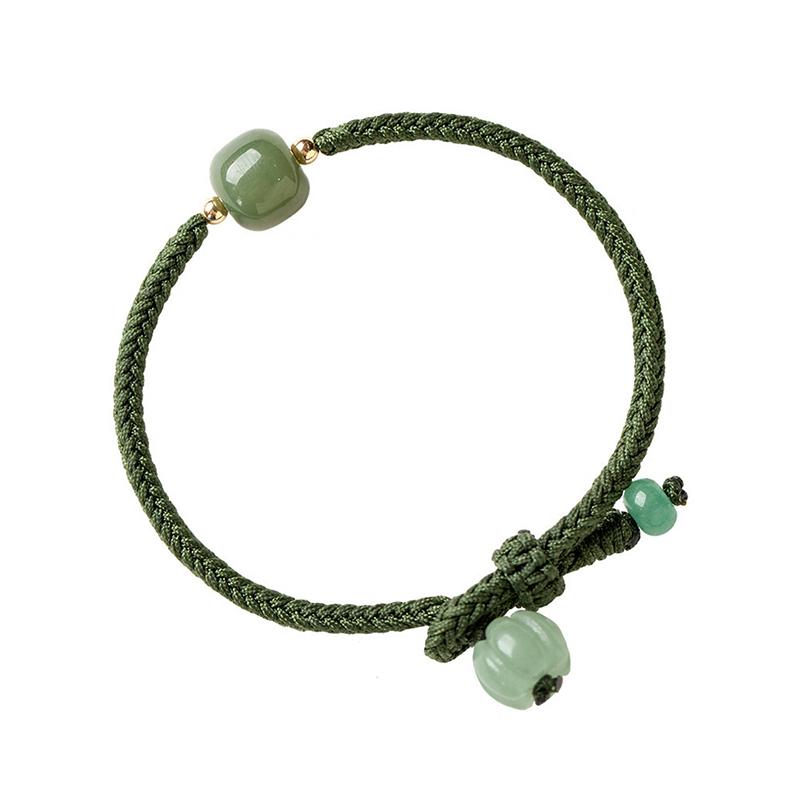 New Round/Chinese Character Natural Hetian Jade Lucky Charm Woven Braided Bracelets For Women Girls Fine Jewelry