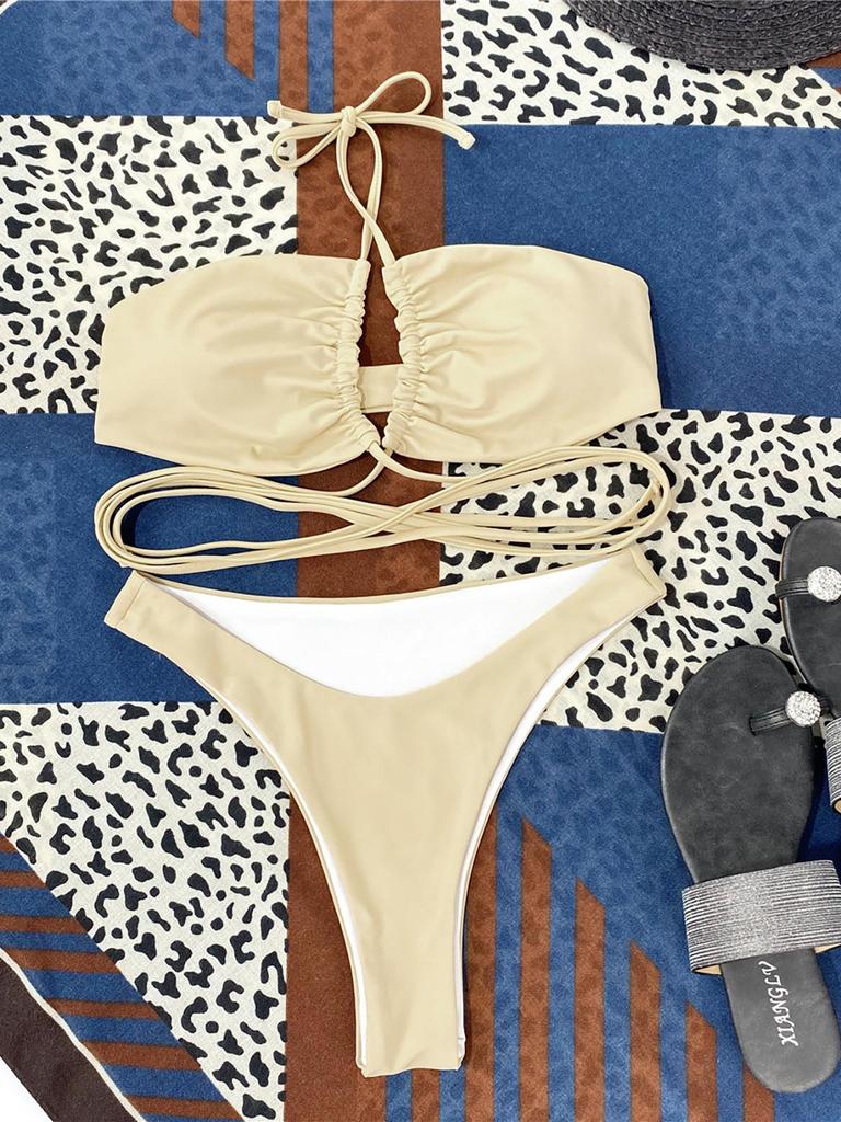 Sexy Halter Wrap Around Lace Up Bikini Women Swimwear Female Swimsuit Two-pieces Bikini Set Bather Bathing Suit Swim Lady