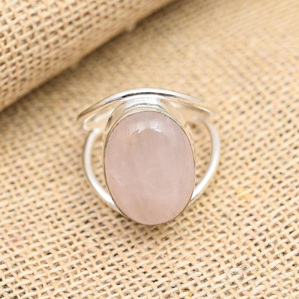 Rose Quartz Gemstone Handmade Solid 925 Sterling Silver Ring Jewelry