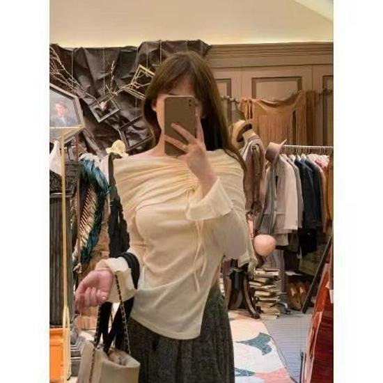 Women's One-Shoulder Irregular Tie Long-Sleeve Slim-Fit Sun Protection Top