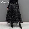Women 3D Design Polka Dot Tulle Mesh Skirt Vintage Elastic Waist Long A-line Tutu Skirt QT2176