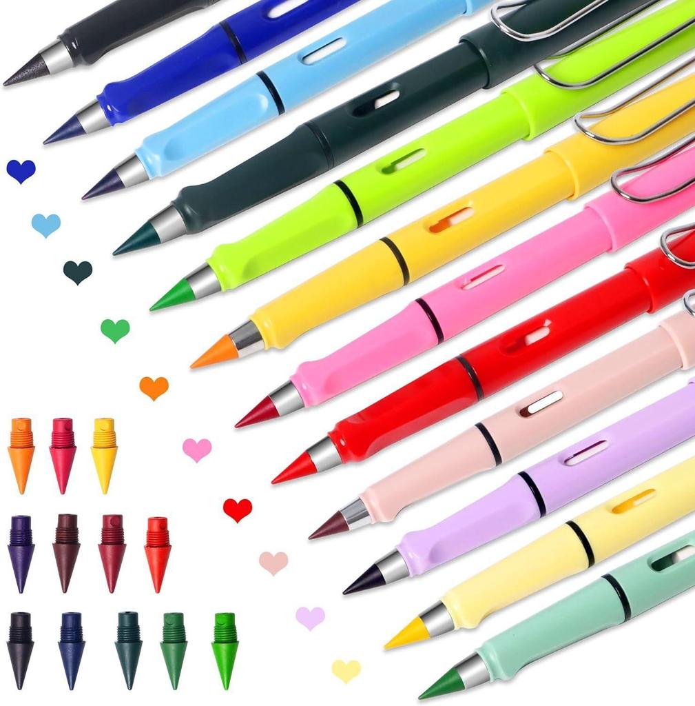 12 Colors Forever Pencil Erase, Enduring Writing Infinite Pencil, Never Sharpen Eternal Inkless Pencil, Eternal Pencil for Sketching