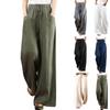 Omen's Solid Color Cotton Linen High Waist Loose Casual Wide Leg Pants