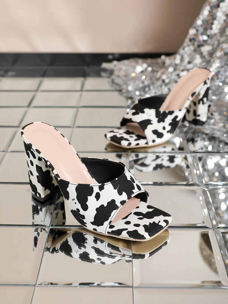 2024 Women's Leopard Print Thick Heel Slippers Summer Open Toe Modern Shoes for Women Slippers Big Size 43 Women High Heels Slippers