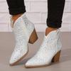 Chunky Heel Women's Ankle Boots | Pointed Toe, Faux Cover, Encrusted Side Zipper, Comfortable Block Heel & Rubber Sole (EU/US 5-11)