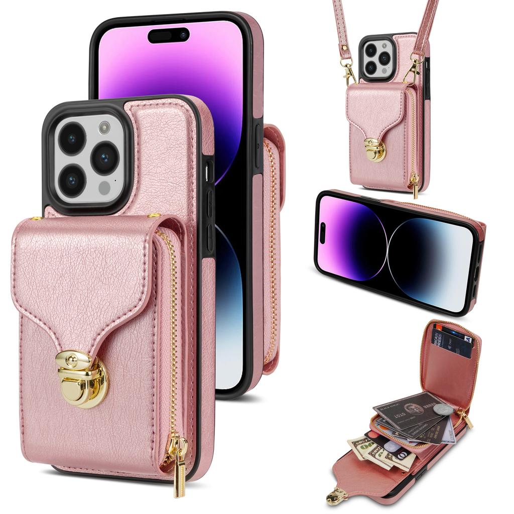 Crossbody Leather Wallet Vertical Cards Bag Case For Iphone 14 13 12 Mini 11 Pro X Xs Max Xr 8 7 Plus Se 2020 Zipper Purse Cover