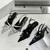 Fashion Fashion Belt Buckle Design Slingback Low Heel Sandals Women Sexy Pointed Toe Thin High Heels Summer Elegant Party Dress Shoes