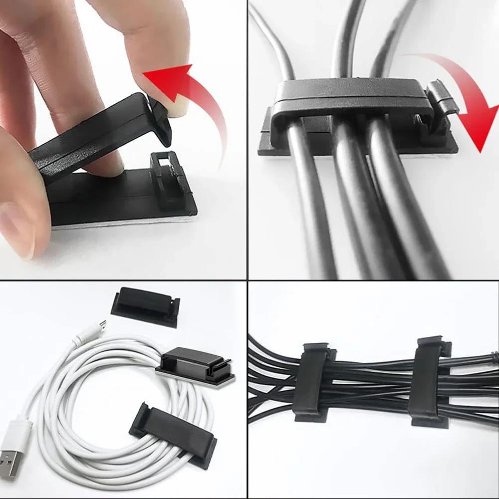 10pcs Cable Clamp Self-adhesive Wire Tie Clips Holder Organizer Management Home Car Data USB Cable Cord Bobbin Wires Organizer