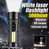 Super Bright White Laser Flashlight Outdoor Camping USB Rechargeable Torch Fire Telescopic Zoom Digital Display Lantern