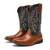 Autumn Winter Long Boots Retro Embroidered High Boots Outdoor Western Cowboy Knight Boots Men Pointed Sewn Carved Spliced Shoes