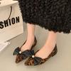 Fashion Spring New Flat Shoes Women's Fashion Pointed Head Shallow Mouth Butterfly Suede Leopard Soft Sole Non-slip Low Top Shoes