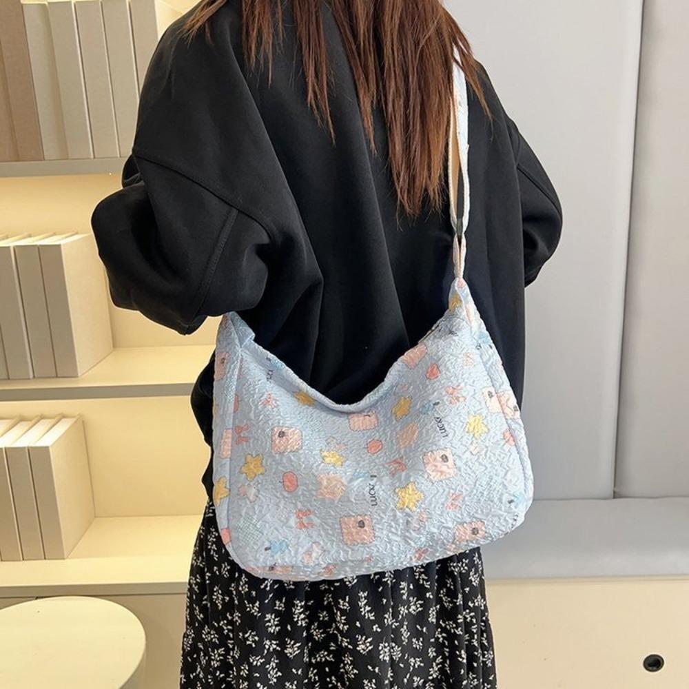 Large Capacity Canvas Shoulder Bag Korean Style Shopping Tote Bag Sweet Cartoon Crossbody Bag  Girl