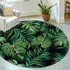 1Pcs Tropical Palm Green Leaf Pattern Round Area Rug Indoor Non-Slip Washable Fiber Carpet Soft Comfortable Mat For Bedroom Living Room