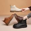 Vintage Genuine Leather Headlayer Cow Leather Fleece-Lined Flat Bottom Short Boots For Adults Retro Style Winter Season