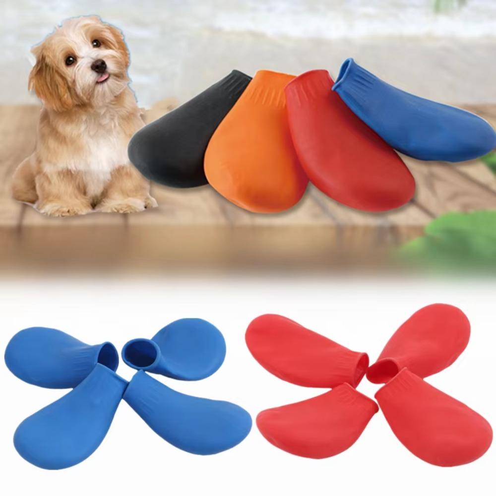4Pcs WaterProof Pet Socks Rubber Pet Dog Rain Boots Pet Supplies Dog Rain Shoes  Puppy