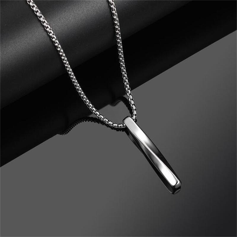 Rectangle Pendant Necklace Men Stainless Steel Chain Necklace Jewelry Gift