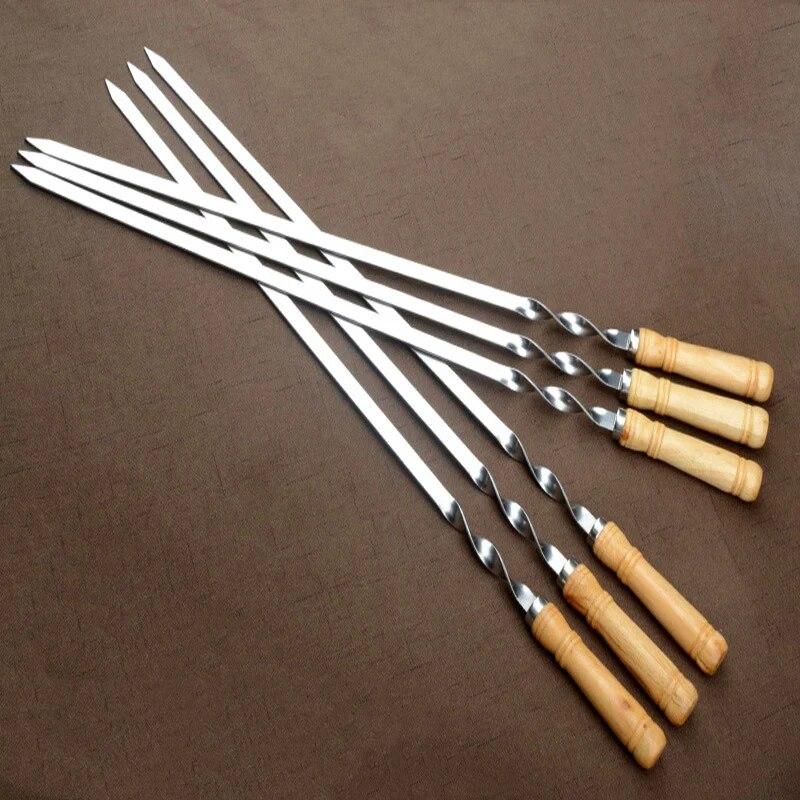 55Cm Large Barbecue Skewer Reusable 410 Stainless Steel BBQ Kebab Stick with Wooden Handle Outdoor Camping Picnic Tools Cooking Tool