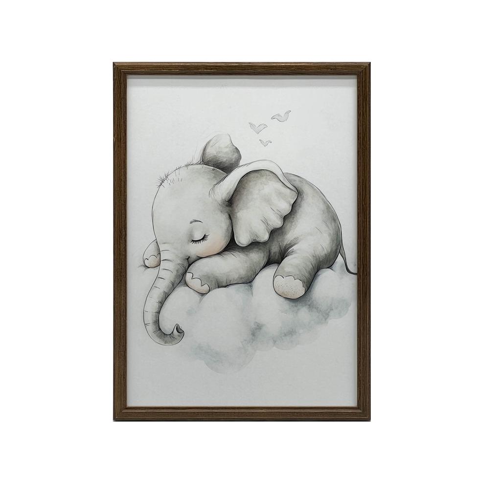 Plakat Senny Słonik Na Chmurze Plakat Senny Słonik Na Chmurze, 30X40 Cm, Rama Drewniana Jasny Dąb, Papier Matowy 230 Gsm