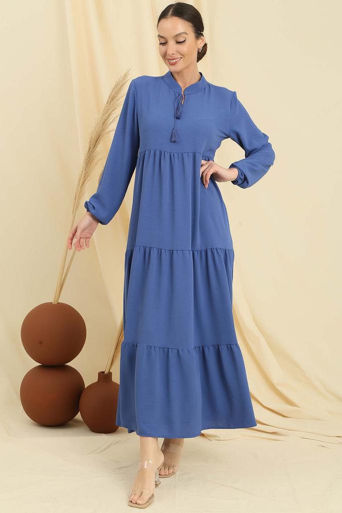 Collar Lace-up Long Hijab Dress