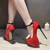 2025 New Sexy Extreme Thin High Heels Women Pumps Elegant Round Toe Buckle Strap Banquet Pole Dancing Sandals Shoes